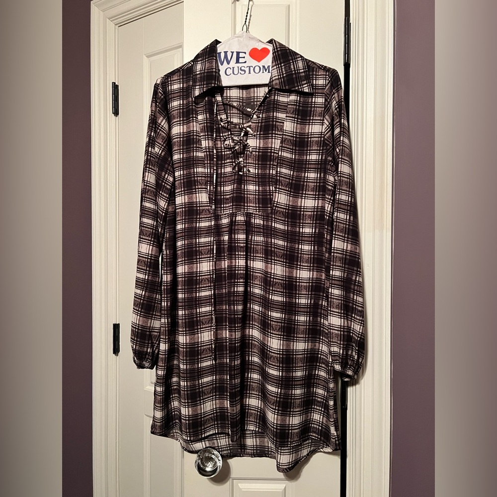 Black and white plaid shirt dress